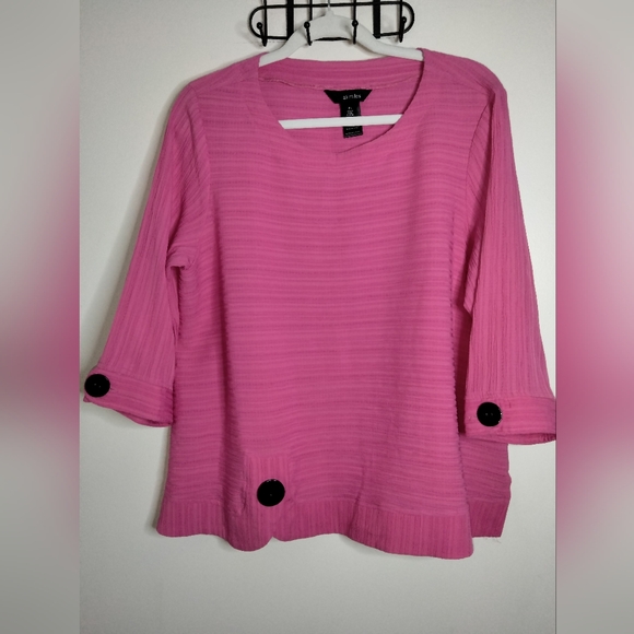 Ali Miles (Size Lp) Pink Ribbed 3/4 Sleeve Oversized Accent Buttons Tunic Blouse - Picture 4 of 13